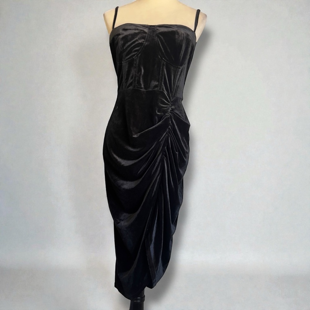 Cider Elegant Black Velvet Midi Dress - XL